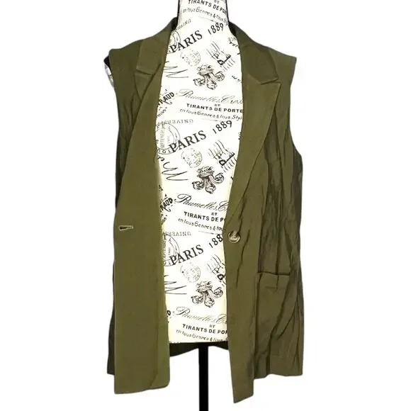 Sanctuary X-SMALL/2 Olive One-Button Notched Lapel Two Front Pocket Vest - Picture 6 of 12